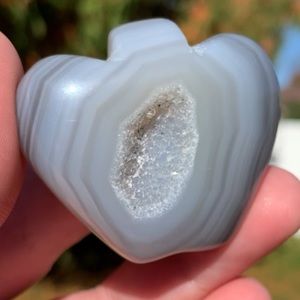 Banded Agate Geode Sparkly Gray Apple Shaped Polished Crystal Rock Carving